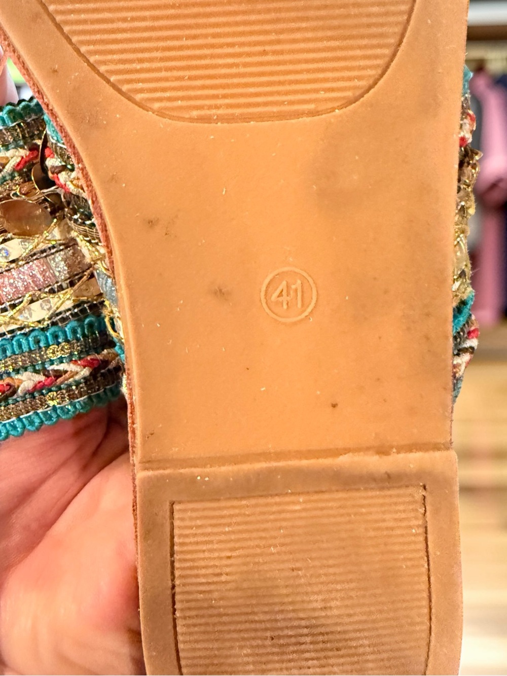 Embellished Orange Slide Sandals with Multicolor Trim - Picture 3 of 7